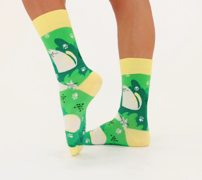 video of some cat socks being worn
